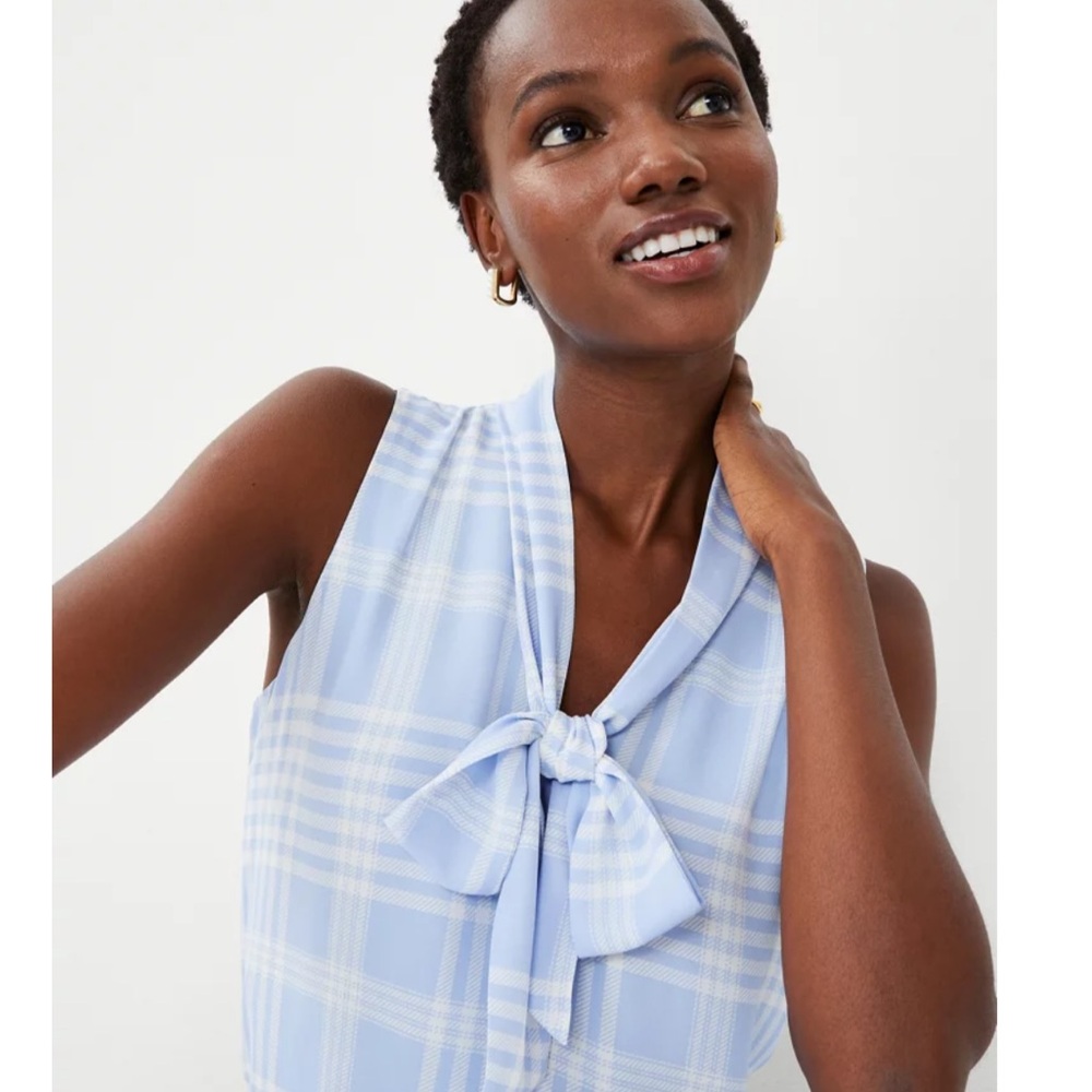 NWT Ann Taylor Plaid Bow Neck Shell